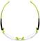 A transparent safety spectacle with a green frame, designed for eye protection during craftwork or industrial tasks.