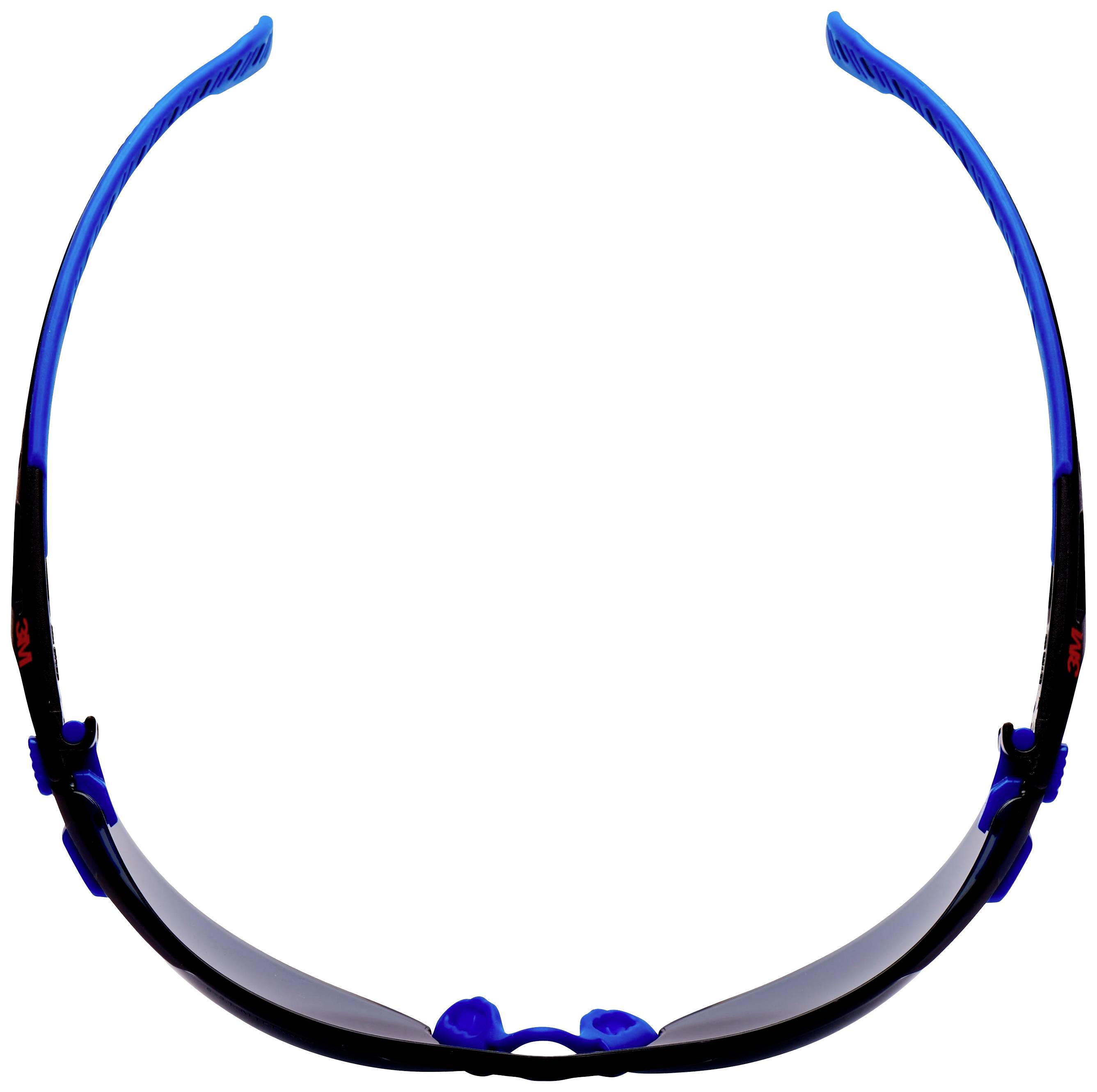 A sports glasses with blue, flexible arms and tinted lenses, giving a lightweight and aerodynamic impression.