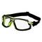 Safety glasses with clear lenses and black, adjustable strap. Robust design, ideal for safety applications.