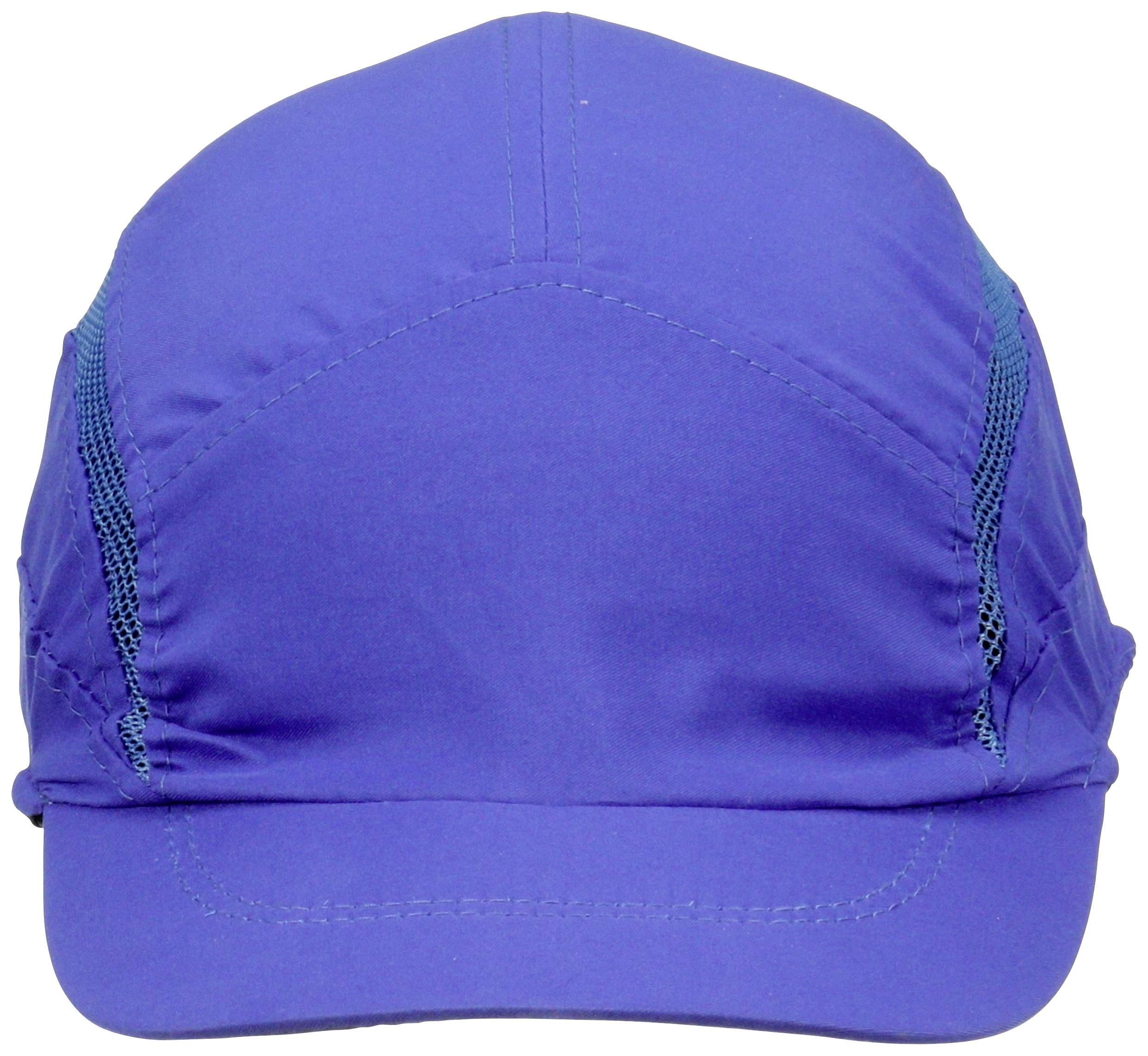A blue cap with mesh details on the sides, viewed from the front.