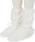 White disposable fabric ankle-high overshoes, with an elastic band and ties for fastening.