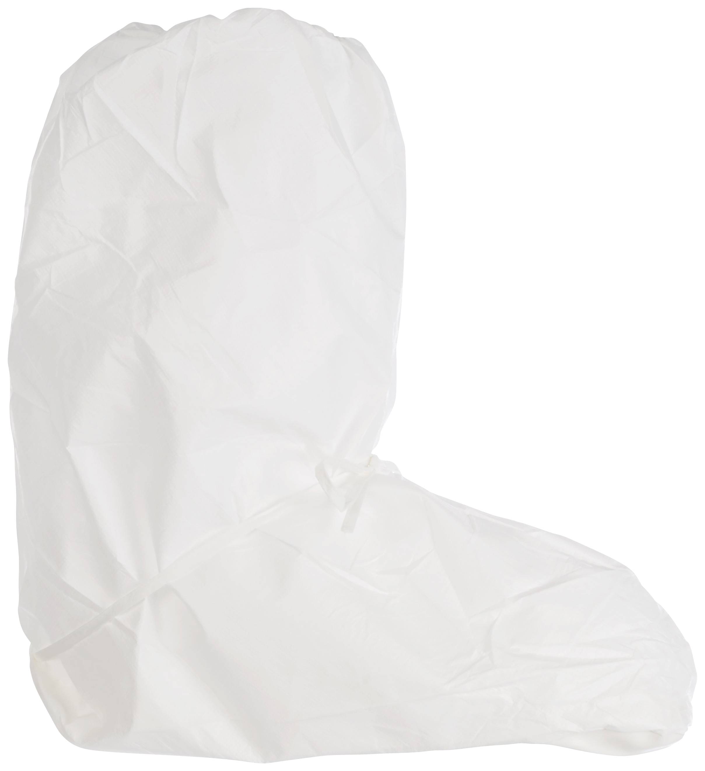 White, protective overshoe cover made from lightweight, water-repellent material.