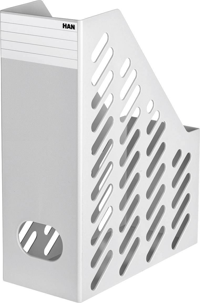 A white lever arch file with diagonal slots on the sides, perfect for storing magazines or documents.