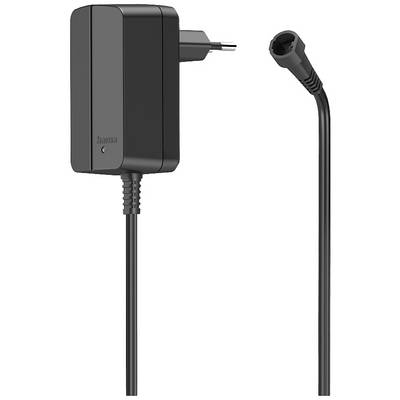 Black power supply with European plug and long cable. 'Hama' brand. Suitable for electronic devices.