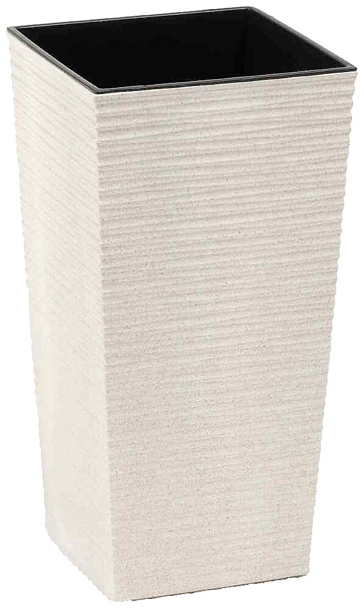 High-quality, rectangular plant pot in beige plastic with a ribbed surface and black interior.