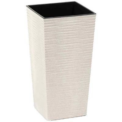 High-quality, rectangular plant pot in beige plastic with a ribbed surface and black interior.