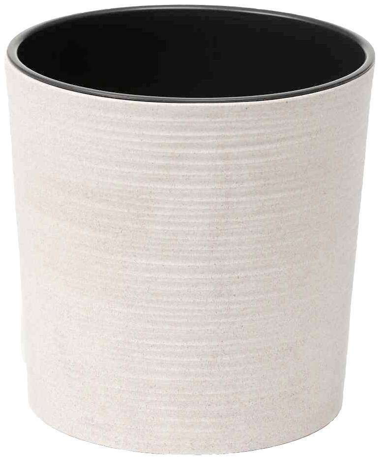 A simple, beige, cylindrical container with a black interior. Possibly a rubbish bin or office supplies container.