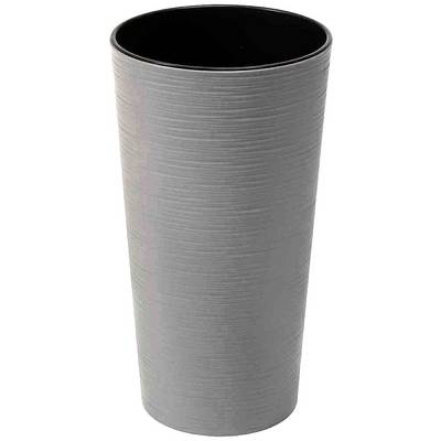 Grey, cylindrical beaker made of matte material, slightly textured.
