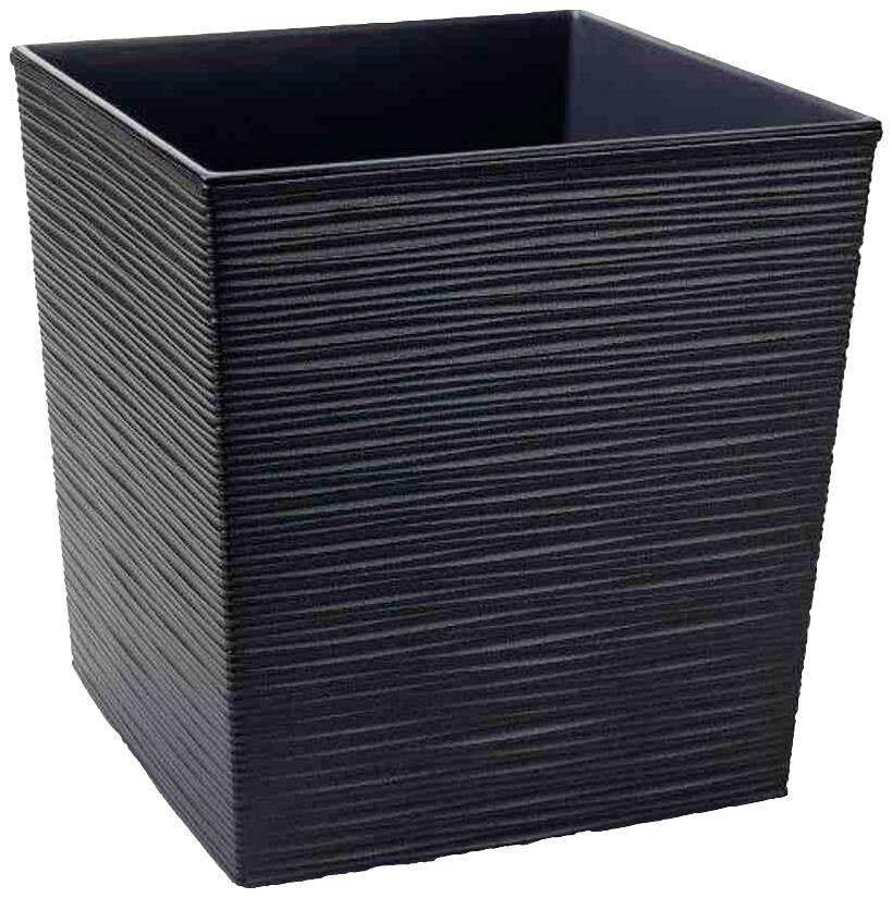 A black, rectangular container with a ribbed surface.