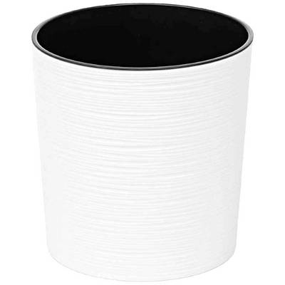 A white, cylindrical wastepaper bin with a smooth surface and a black interior.