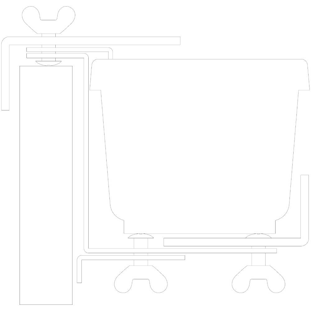 Technical drawing of a bathroom with wheelchair access, showing toilet, grab rails, and movement space for accessibility.