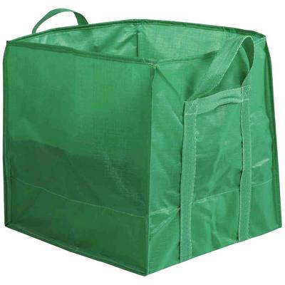 Green square carrier bag made from durable material with two sturdy handles, suitable for transport or storage.