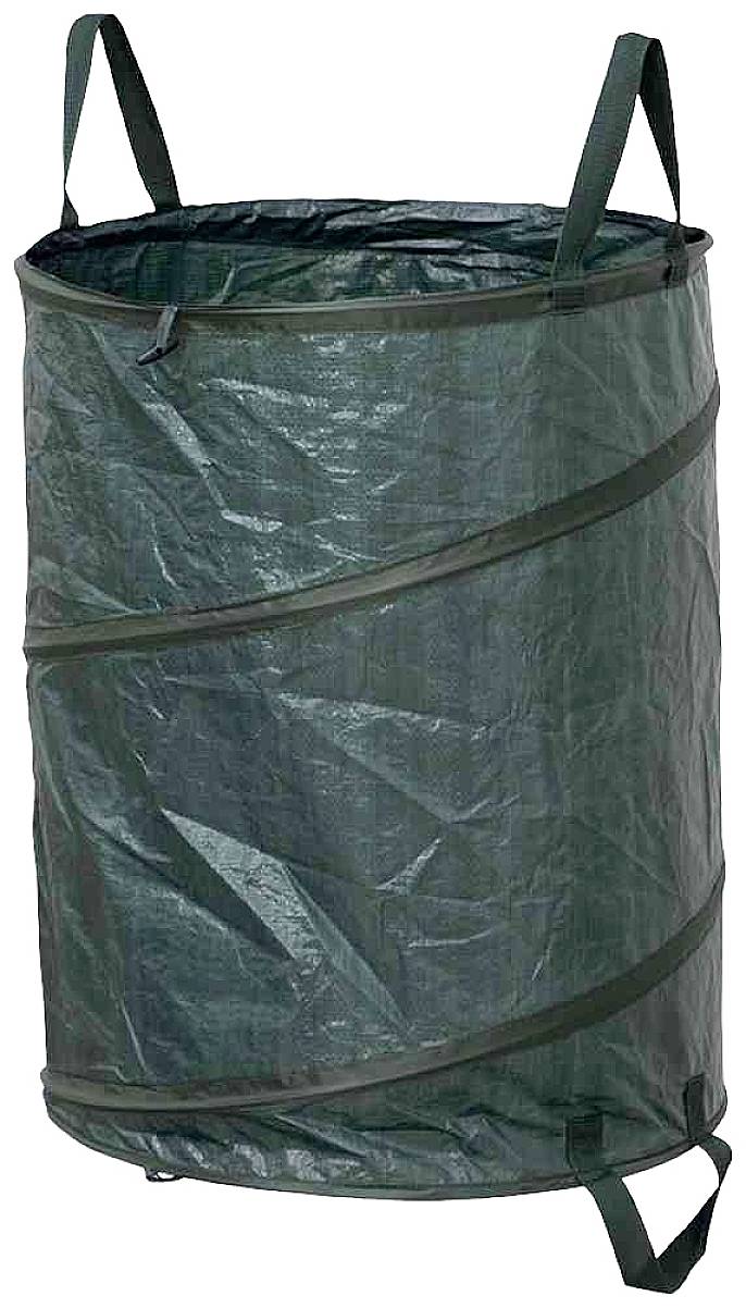 A green, fold-out garden waste bag with carrying handles, suitable for collecting leaves and garden debris.