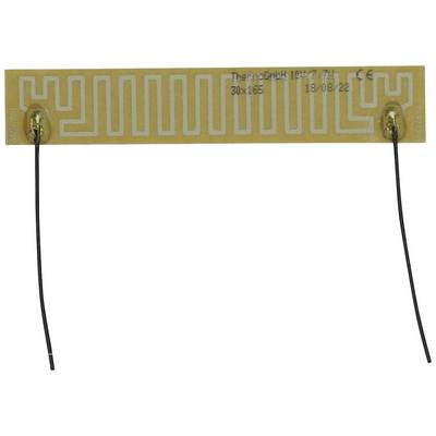 Beige heating film with labyrinth pattern and two black connection wires, used for heat radiation in electrical devices.