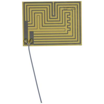 'A rectangular, yellow heating pad with a curved piping network and two connected cables.'