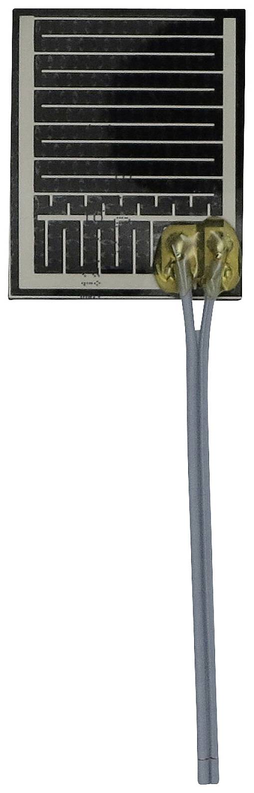 An electrical resistance sensor with two outgoing wires. It measures changes in temperature or voltage through resistance variation.