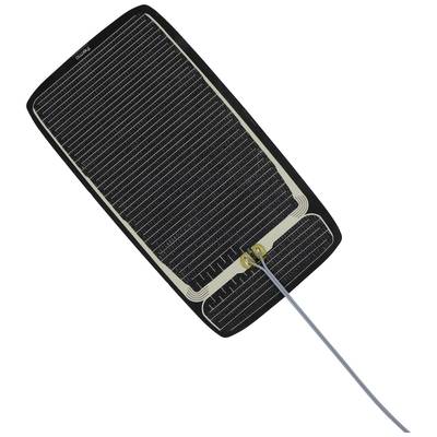 A thin, rectangular solar panel with wire connections, specialised for small electronic devices or experimental applications.