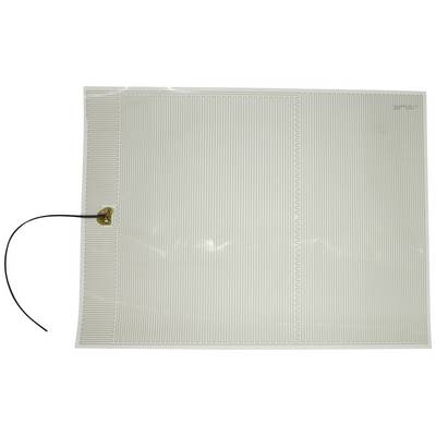 A rectangular, transparent heating pad with fine parallel lines and a black cable extending from one corner.