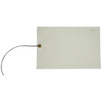 A rectangular electrical heating element with a complex, repeating pattern and a black connecting cable.