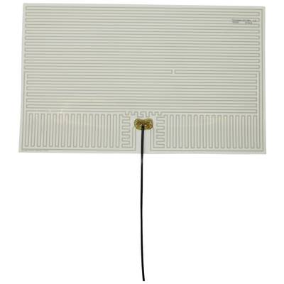 Rectangular electric heating film with thin wires running parallel, connected by a black cable plug at the bottom.