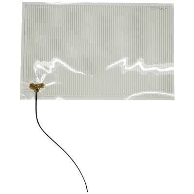 A rectangular, flexible, transparent heating pad with black heating strips and a cable connected at one corner.