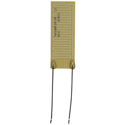 Flexible, rectangular heating film with printed conductor tracks and two black wires connected at the underside.