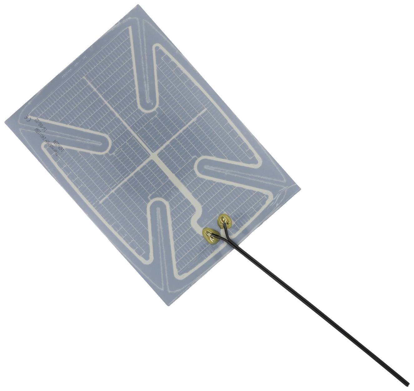 A rectangular RFID sticker with an integrated circuit and antenna, used for wireless data transmission and identification.
