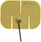 A rectangular, yellow heating pad with white heating coils and two black power cables.