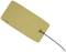 A rectangular, thin, gold-coloured RFID tag with an intricate pattern and an attached black cable.