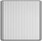 Silver, square object with vertical stripes. Minimalist design, possibly an external hard drive enclosure.