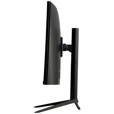 A flat-screen monitor viewed from the side. The monitor is slim and upright, mounted on a sturdy stand.