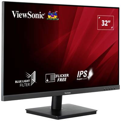 'ViewSonic 32-inch Monitor' with blue light filter, flicker-free and SuperClear IPS technology.