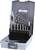 Drill bit set in a grey case with metal drill bits and tapping drills in various sizes, alongside a handy tool.