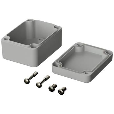 Housing made of grey plastic, consisting of two parts, with a lid seal and three metal screws in front.
