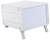 A white, rectangular enclosure with a blue screen sits on four short legs. It has a simple, modern design.