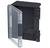 Black plastic case with a transparent door that is open. Suitable for electronics, cable protection and organisation.
