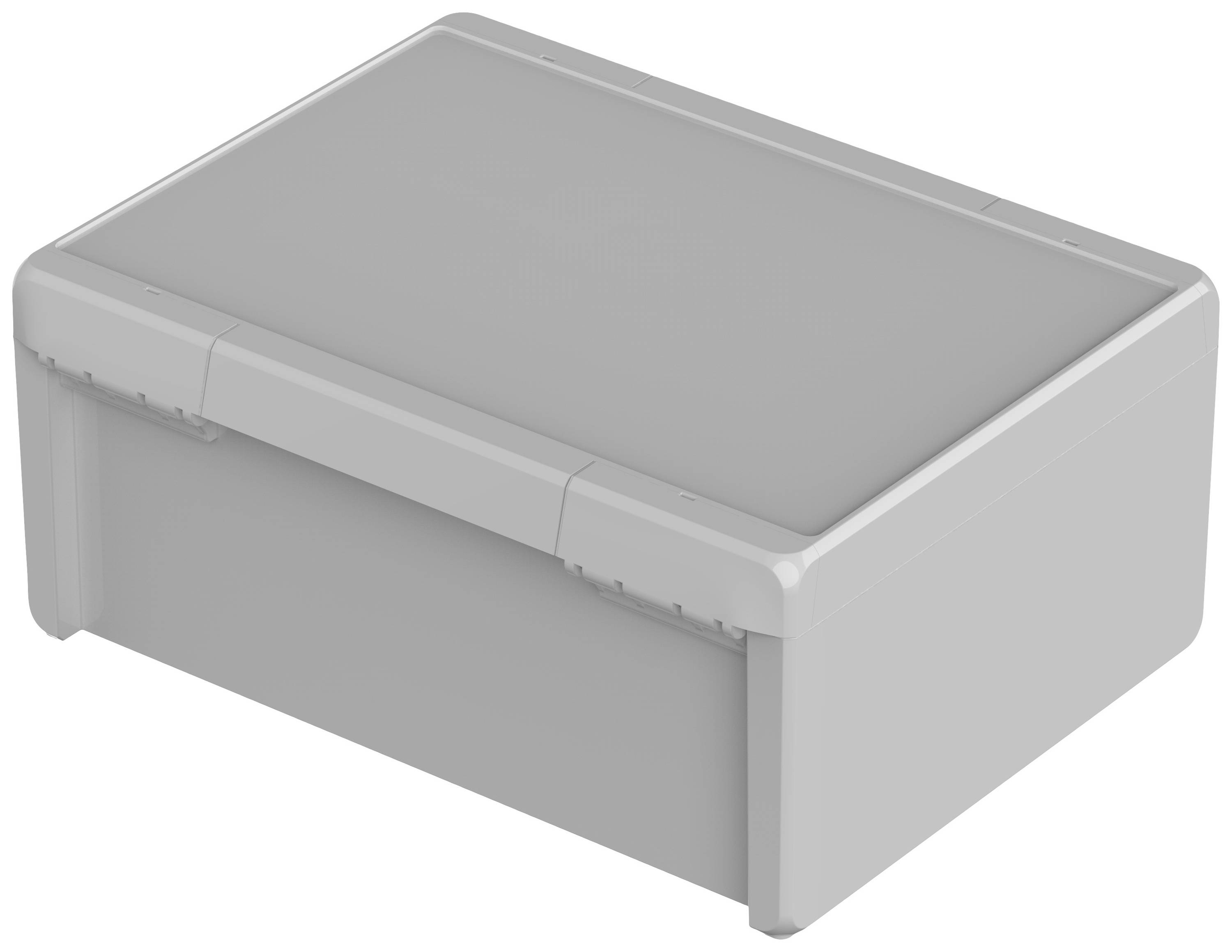 Rectangular, grey plastic storage box with lid, suitable for storage in the home or office.