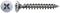 A countersunk metal woodscrew with a cross-head. The thread spiral runs along the shaft, suitable for wooden installations.