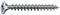 A silver cross-head countersunk screw with a flat head, right-handed thread, lies horizontally on a white background.