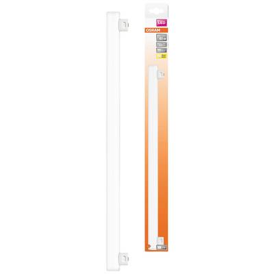 Long stretched white LED fluorescent lamp, packaged. The packaging displays '40 W', is orange and shows energy-saving information.