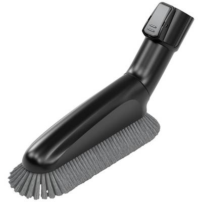 A black vacuum cleaner attachment with an integrated brush, suitable for cleaning furniture and upholstery.