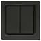 Dark grey double light switch with a rectangular shape mounted on a wall.
