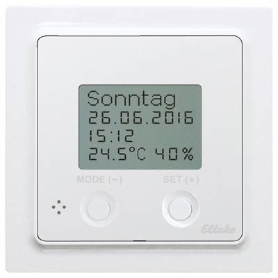 A digital wall thermostat displays the date 'Sunday, 26.06.2016', time '15:12', temperature '24.5°C' and humidity '40%'.