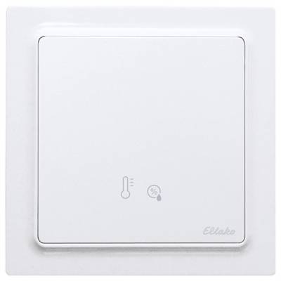 A white wall switch with symbols for temperature and humidity, likely a control device for room climate control.