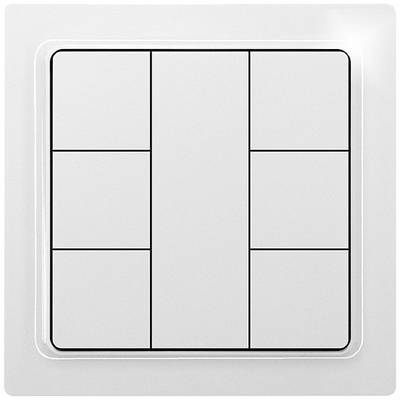 A six-gang light switch in a square format, commonly used for controlling lighting or electronic devices in a room.