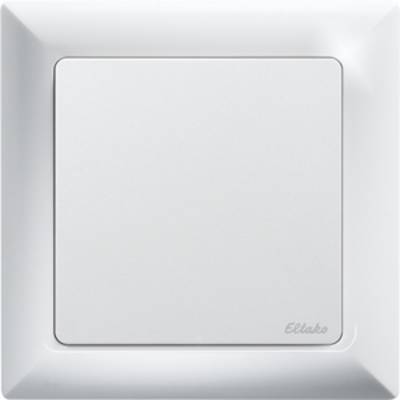 White wall switch with a square shape and rounded corners, mounted on a flat surface.