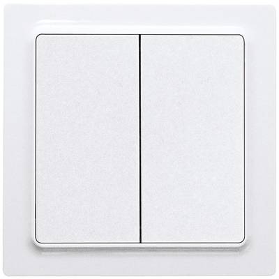 A white double light switch on a wall, used for controlling electrical devices or lighting.