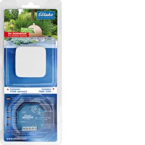 Packaging of a smart wireless switch by Eltako, comprising a white wall switch and a blue wireless receiver.