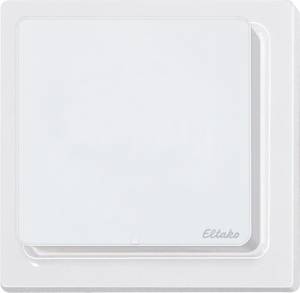 A white light switch with an almost square design, mounted on a white wall. 'Eltako' is printed small in the top right corner.