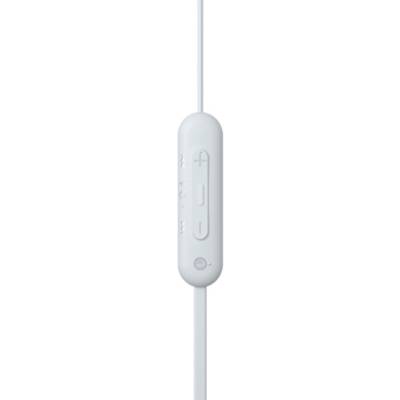 White, elongated remote control on a cable with volume control buttons and a microphone.